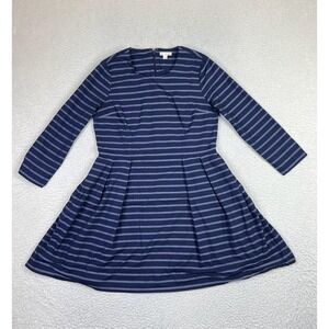 Gap Designed & Crafted Dress Womens 4 Petite Navy Stripe Fit & Flare 3/4 Sleeve